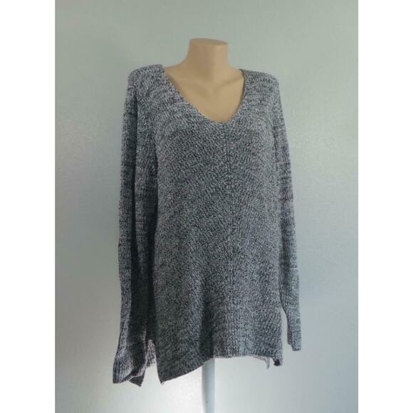 Style & Co Plus Size V-Neck Cotton Sweater Marled Black NWT 0X Relaxed Fit Tunic - Picture 1 of 8